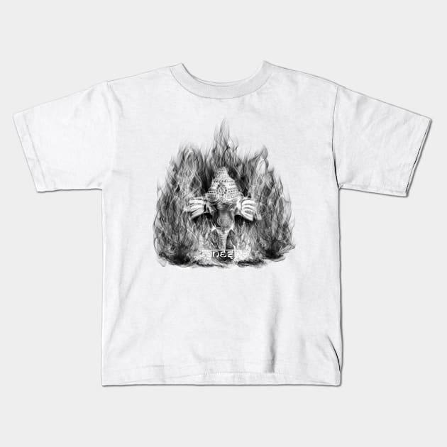 Ganesha in Fire Kids T-Shirt by dekari